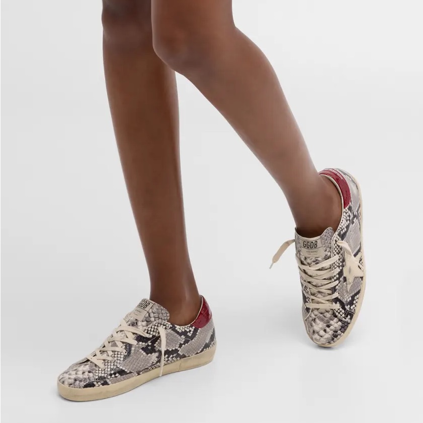 Rare Golden Goose Snake Print Sneakers With Red Accents